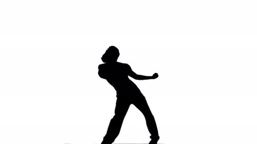 Ein Silhouette-Mann tanzt lässig vor weißem Hintergrund