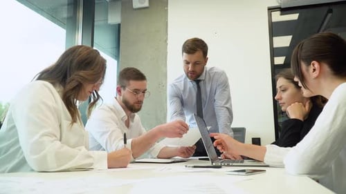 Business Professionals Collaborate in Modern Office Workplace