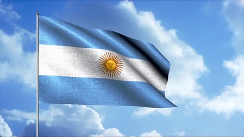 Waving Flag of Argentina against Cloudy Blue Sky