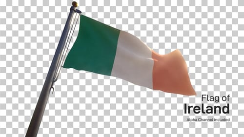 Flag of Ireland Waving on Transparent Background