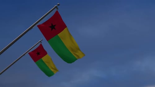 Guinea-Bissau National Flags Waving on Flagpoles
