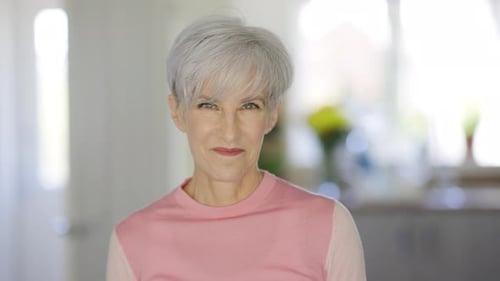 Mature Woman with Gray Hair Smiling Portrait