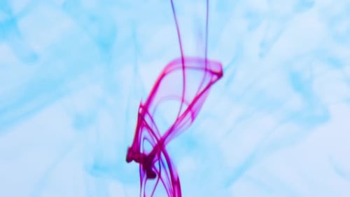 Abstract Pink Ink Dispersing in Light Blue Liquid