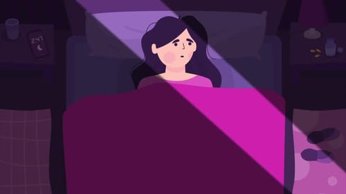 Scared Girl Sleeping in Dark Bedroom