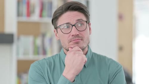 Pensive Middle Aged Man Thinking New Plan