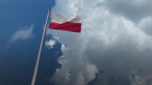 Waving Polish Flag against a Dynamic Cloudy Sky