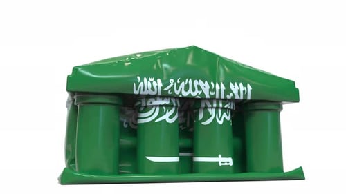 Deflating Inflatable Bank with Flag of Saudi Arabia