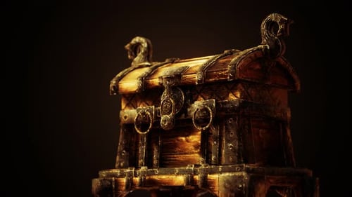 Ornate Ancient Wooden Chest 3D Render Animation