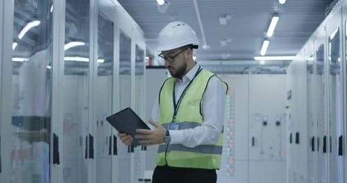 Man in Control Center of Solar Power Station
