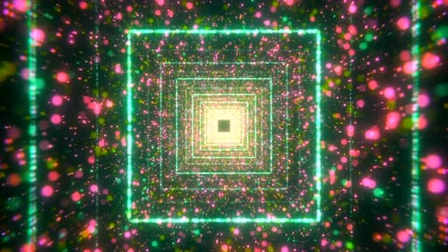 Hypnotic Tunnel of Neon Squares and Particles