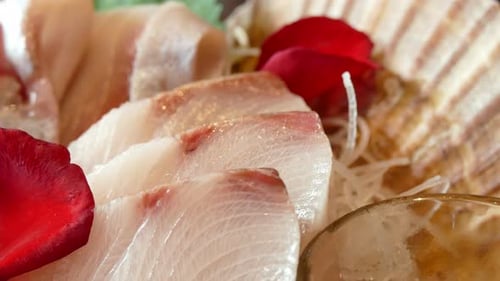 Close Up View of Delicious Assorted Sashimi Plate