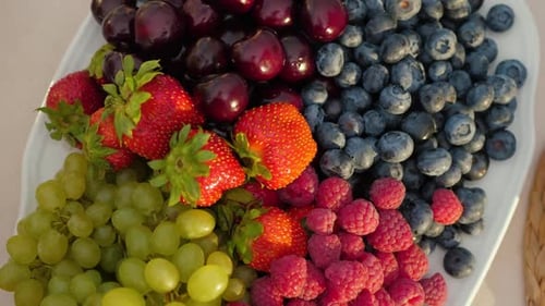Assorted Fresh Fruit on a White Platter