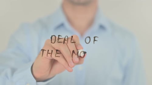 Deal Of The Month, Man Writing on Transparent Screen