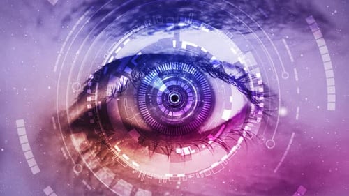 Close up of high tech futuristic eye, zoom in