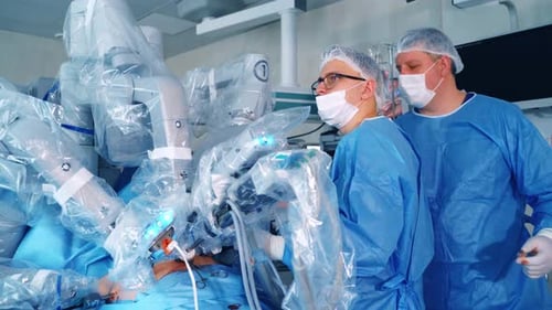 Robotic Surgery with Medical Team in Operating Room