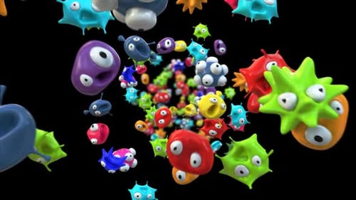 Cartoon Microbes Swirling in Abstract Motion