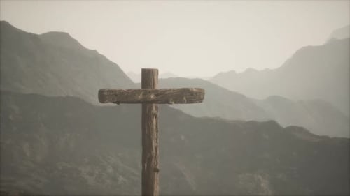 Wooden Crucifix Cross at Mountain