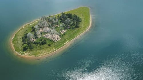 Lake Island Surrounded with Clear Turquoise Water