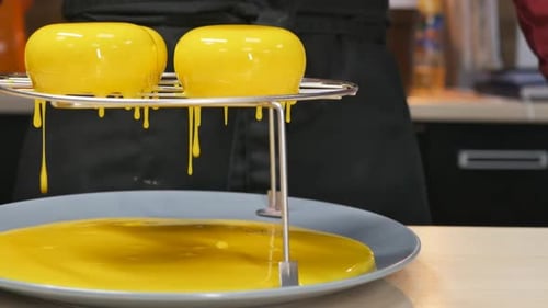 Glossy Yellow Desserts with Dripping Glaze