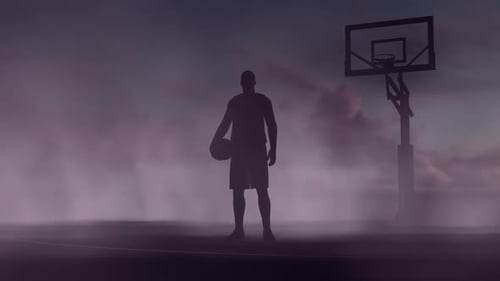 Dramatic Basketball Player Silhouette with Fog and Sky
