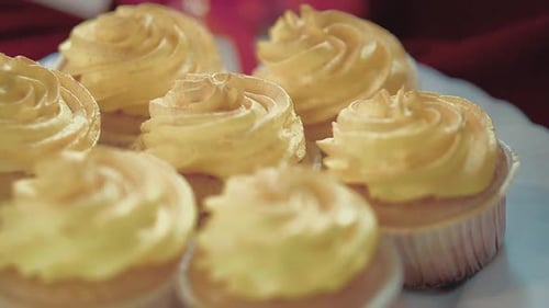 Yellow Frosted Cupcakes Sitting on a Plate