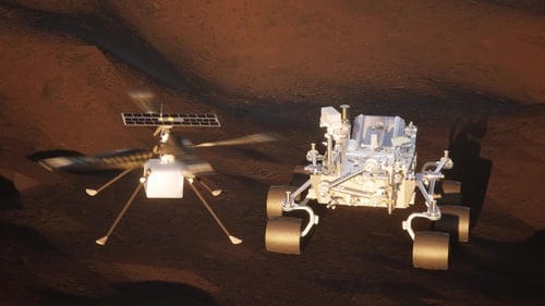 Mars Rover and Drone Explore Red Planet Surface