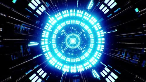 Fast Fly Through Blue Light Scifi Tunnel Loop 4K