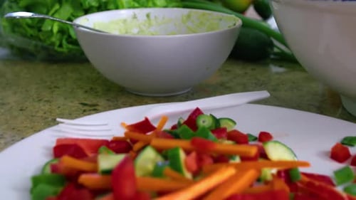 Healthy Recipe Of Pita Bread Spread With Avocado And Vegetable Salad. Tracking Shot