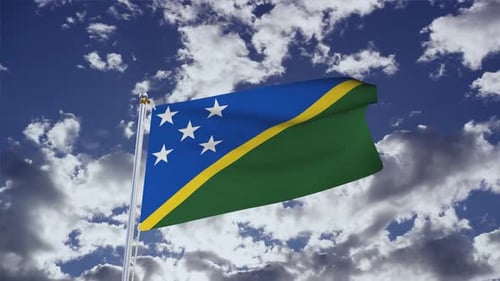 Solomon Islands Flag Waving in Blue Sky