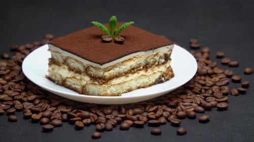 Close Up of Tiramisu Cake with Coffee Beans