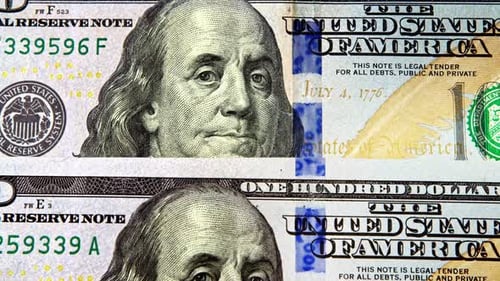 Close-Up of United States Hundred Dollar Bills