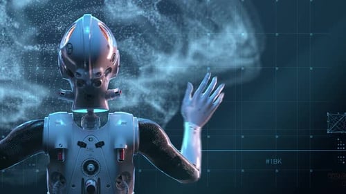 Science-Fiction-Frauenroboter große holographische Schnittstelle