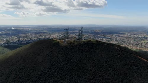 Aerial View of Telecommunication Antennas on the Top of Mountain