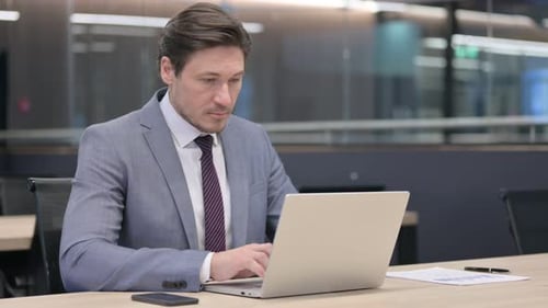 Middle Aged Businessman Working on Laptop in Office