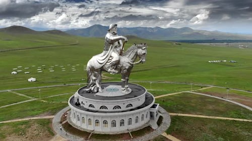 Equestrian Statue of Great Warrior Genghis Khan in Ulaanbaatar Mongolia From Aerial