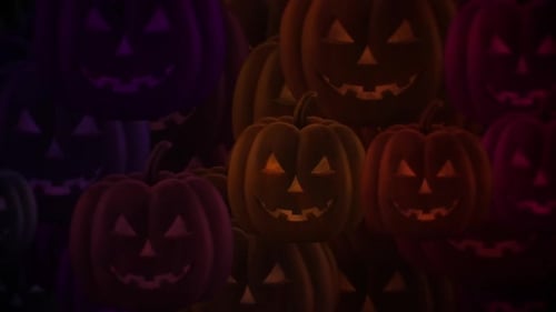 Halloween Pumpkins with Flickering Spooky Glow Background Loop