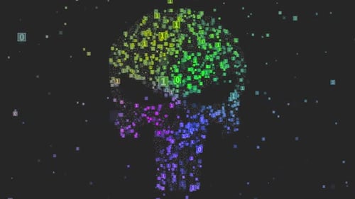 Rainbow Binary Code Skull Digital Animation