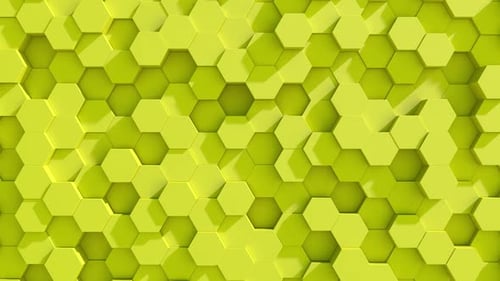Lightweight, minimal, clean, moving hexagonal yellow mesh wall with shadows.