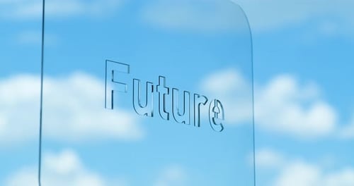 Lettrage du futur en verre et nuages en arrière-plan