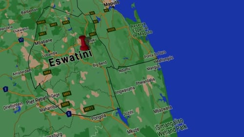 3D Map of Eswatini with Location Pin and Zoom Out Animation