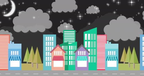 Flat Design Night City Scrolling Loop Animation Background