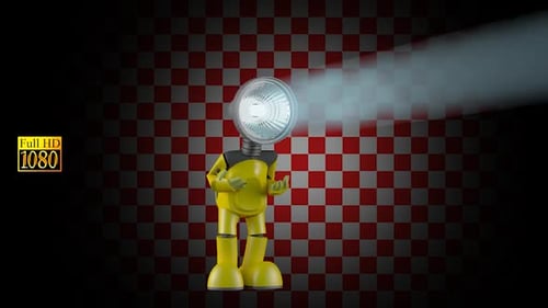Dancing Yellow Robot Character with Flashlight Head