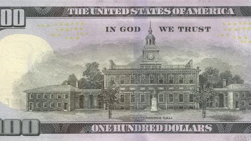 Cash american hundred dollars macro view. 100 USD close-up motion background