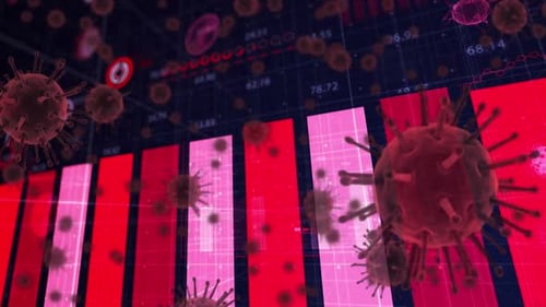 Animated Virus Cells and Increasing Business Growth Bar Graph