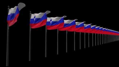 Waving Flags Of Slovenia On Black Background
