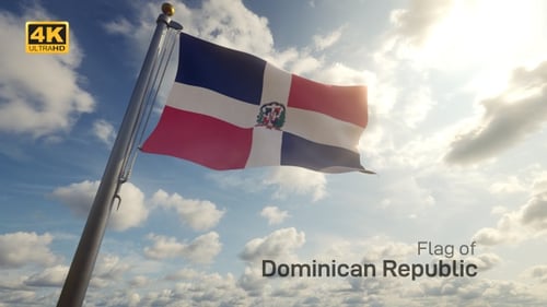 Dominican Republic Flag Waving in Blue Sky 3D Animation
