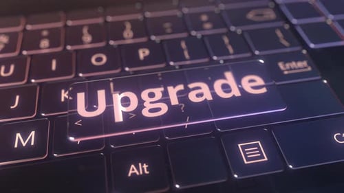 Futuristic Computer Keyboard and Transparent Upgrade Key