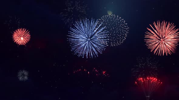 Abstract Golden Multi Color Fireworks Explosion on Sky Loop Animation ...
