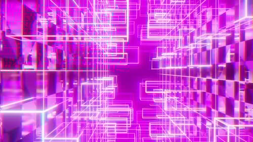 Neon Cyber Grid Tunnel Abstract Loop Background
