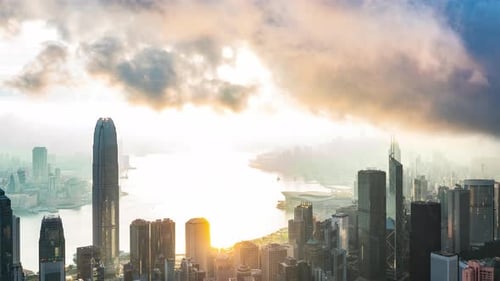 Hong Kong cityscape city urban in morning scene, 4k time-lapse of Hong Kong aerial view